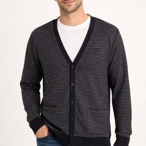 NWT Black Brown 1826 Men's Blue & White Striped Cardigan 💯 Cotton